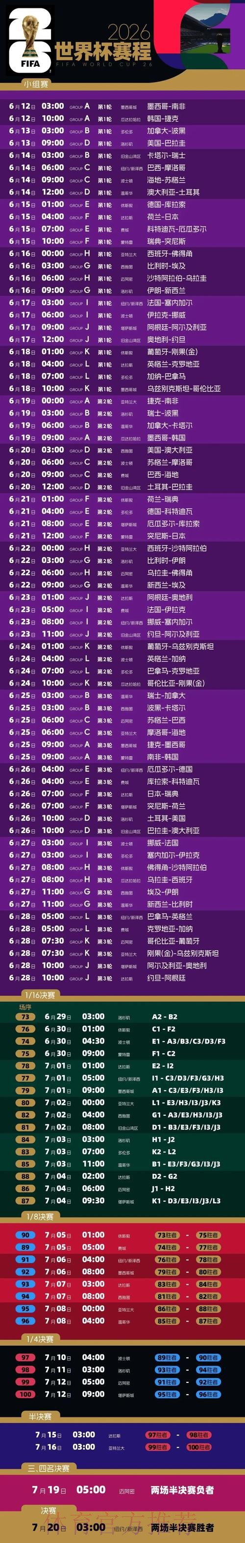 2026世界杯比赛时间最新实时赛程实时查看 2026世界杯比赛时间最新实时赛程实时查看
